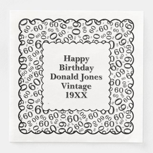 60:e födelsedagsnumret Mönster Scallops Black/Whit Pappersservett (Framsida)