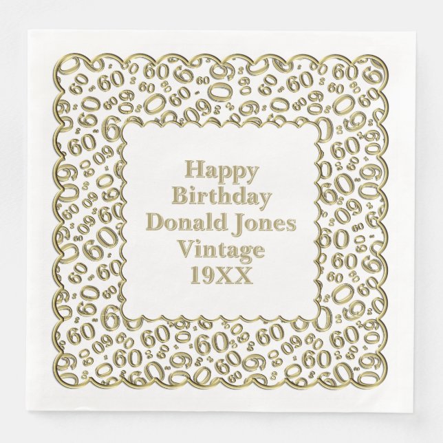 60:e födelsedagsnumret Mönster Scallops Guld/White Pappersservett (Framsida)