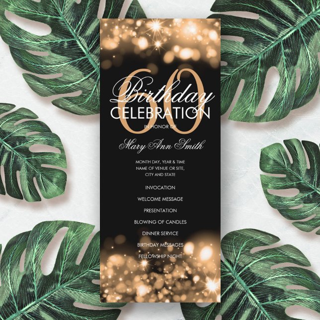 60:e födelsedagsprogrammet Glam Ljus Guld w/ Menu Program (Skapare uppladdad)