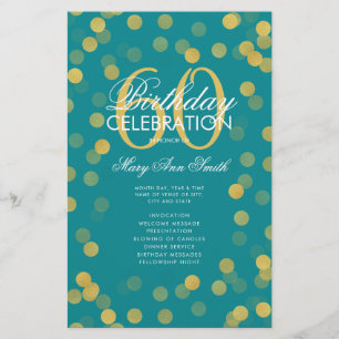 60:e födelsedagsprogrammet Guld Confetti Menu Teal Flygblad