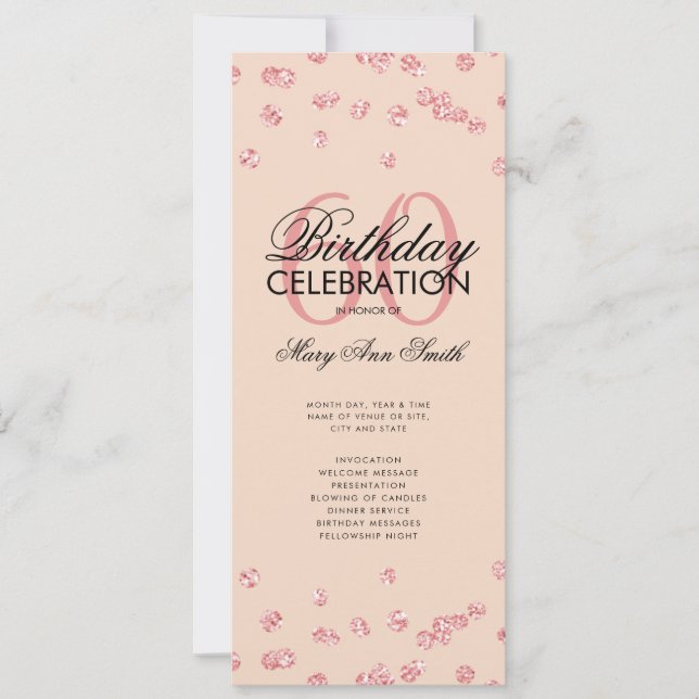 60:e födelsedagsprogrammet Ro Guld Glitter Menu  Inbjudningar (Framsida)