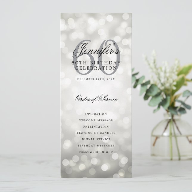 60:e födelsedagsprogrammet Silver Bokeh w/Tack Inbjudningar (Stående Fram)