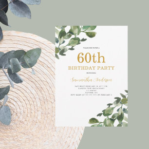 60:e födelsedagsskript Eucalyptus Guld Inbjudningar