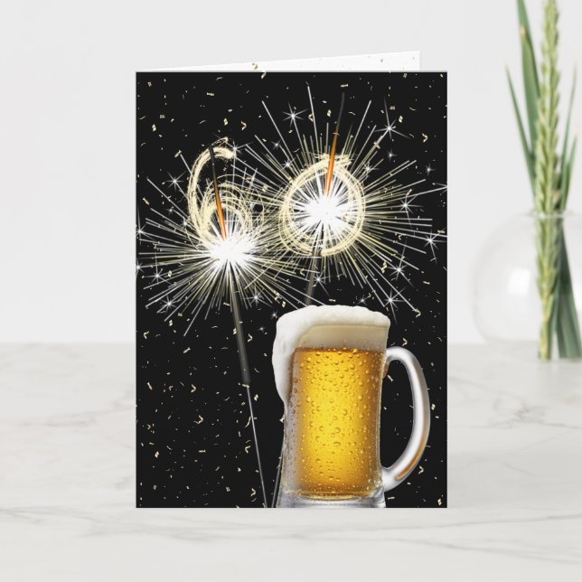 60:e födelsedagssparkler med öl Mugg Kort (Framsida)