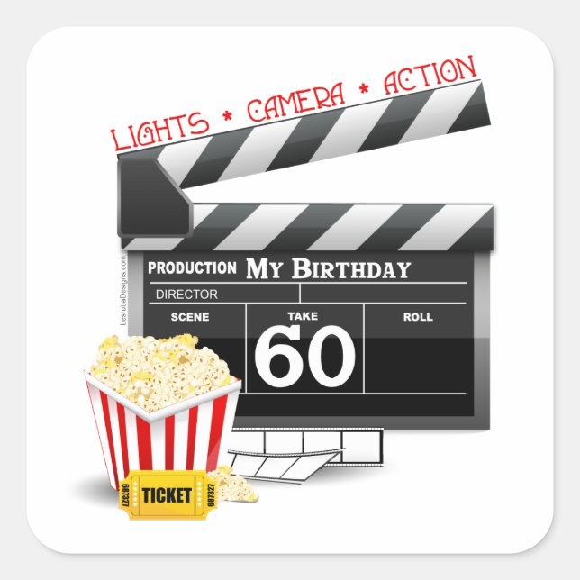 60:e födelsedagstäckande filmtema fyrkantigt klistermärke (Framsida)