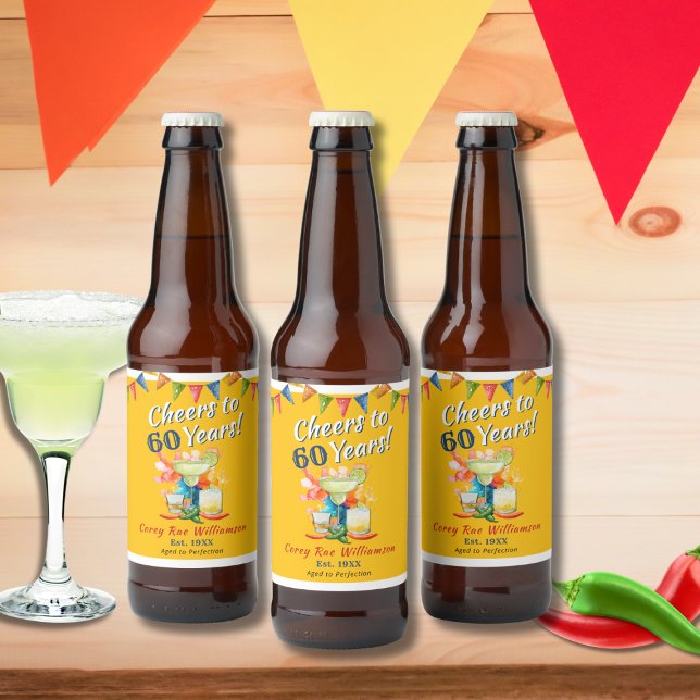 60:e födelsedagstjuren till 60 år Fiesta Ölflaska Etikett (Skapare uppladdad)
