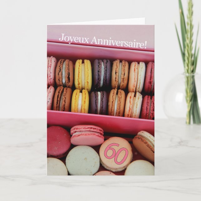 60:e Fransken av födelsedag: Macaron-Joyeux Annive Kort (Framsida)
