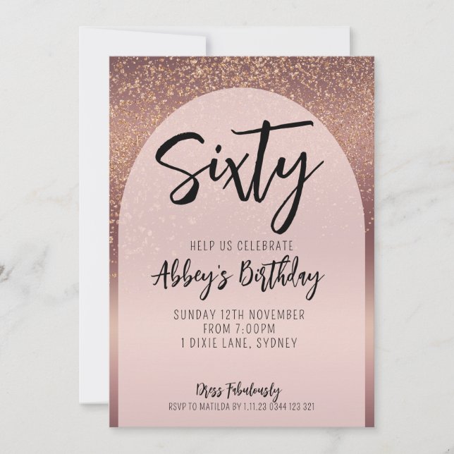 60:e Glitter Guld Flecks Arch Birthday Inbjudan (Framsida)