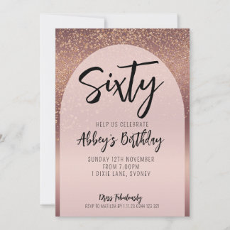 60:e Glitter Guld Flecks Arch Birthday Inbjudan