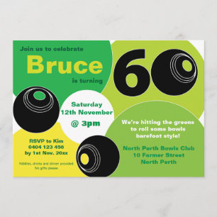60:e Gräsmatta Bowls Barefoot Bowling födelsedagen Inbjudningar