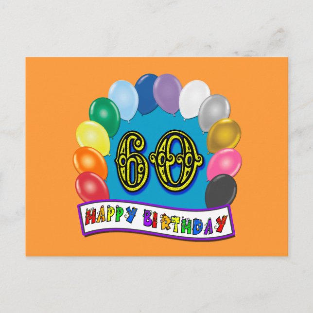 60:e Grattis på födelsedagen-ballongen Merchandise Vykort (Framsida)