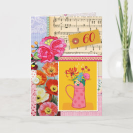 60:e Grattis på födelsedagen Collage Blommigt Art- Kort