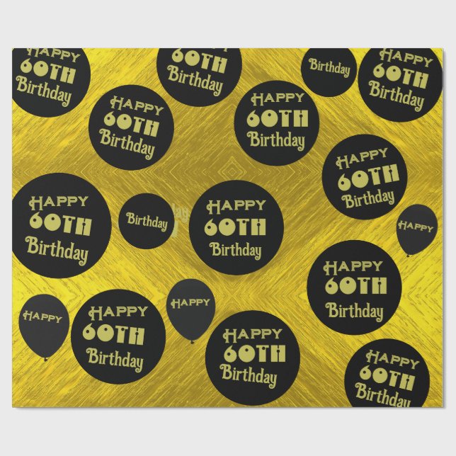 60:e grattis på födelsedagen, svart och Guld Presentpapper (Platt)