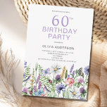 60:e inbjudan till Lila Blommigt på födelsedagen<br><div class="desc">Hämta redo till party med den här 60:e inbjudan till lila blommigt på söt. Lätt att ändra texten. Vattentärsblommor botaniskt.</div>