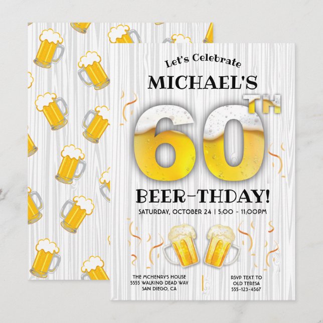 60:e inbjudan till milstolpe för öl-Födelsedagsfes (Fram/baksida)