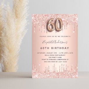60:e irthday ro guld glitter droppar lyxolja inbjudningar