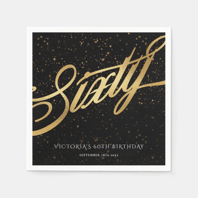 60:e konfetti-Elegant, Guld Black Pappersservett (Framsidan)
