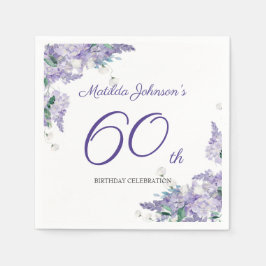 60:e Lilan Blommigt Wisteria Elegant White Pappersservett