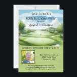 60:e Manar Födelsedagsfest Photo Golf Inbjudningar<br><div class="desc">Det här festliga och färgstarka 60:e Födelsedagsfest inbjudan har ett Golftema och det är perfekt för en Golfer. Den har en Golf Cart med Golf-Klubbar på en Golf Course, mycket att anpassa för att passa din egen händelse och ett foto. Vi har alla ingredienser för att göra det till ett...</div>