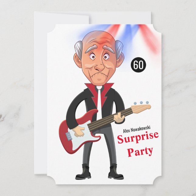60:e Manar 🎸 🤣 Rockstar Birthday Guitar Funky Ro Inbjudningar (Framsida)