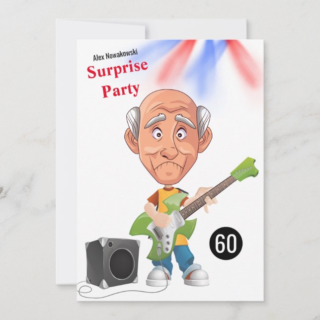 60:e Manar 🎸 🤣 Rockstar Birthday Guitar Funky Ro Inbjudningar (Framsida)