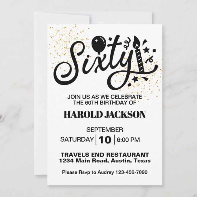 60:e milstolpen Birthday Inbjudningar (Framsida)