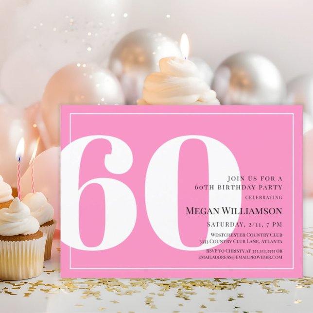 60:e moderna Rosa- och vitskript, födelsedag Inbjudningar (Skapare uppladdad)