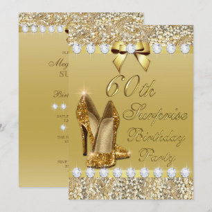 60:e överraskande Födelsedagsfest Guld Heels Diamo Inbjudningar