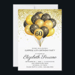 60:e överraskningsdagen Black Guld Glitter Inbjudningar<br><div class="desc">Svart och guld-ballonger och konetti 60:e födelsedagsfesten inbjudan. Bold Black och guld stil med modernt skripttypsnitt. Anpassa för alla åldrar. 40,  50,  60,  70,  80,  90 och senare.</div>