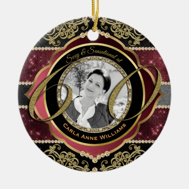 60:e sextioårsjubileet Guld Ruby Diamonds Photo Ra Julgransprydnad Keramik (Framsidan)