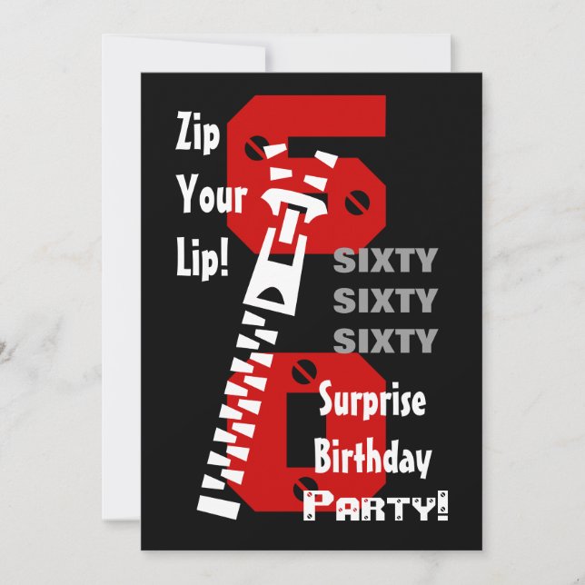 60:e SURPRISE Birthday Black Red White B470 Inbjudningar (Framsida)