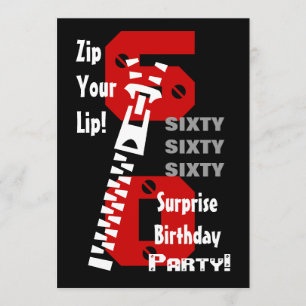 60:e SURPRISE Birthday Black Red White B470 Inbjudningar