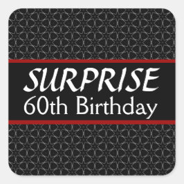 60:e SURPRISE Birthday Black Silver Red Fyrkantigt Klistermärke