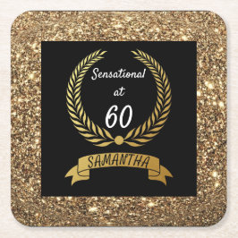 60:e Svarta Guld-Glitter-Elegant födelsedagsfest Underlägg Papper Kvadrat