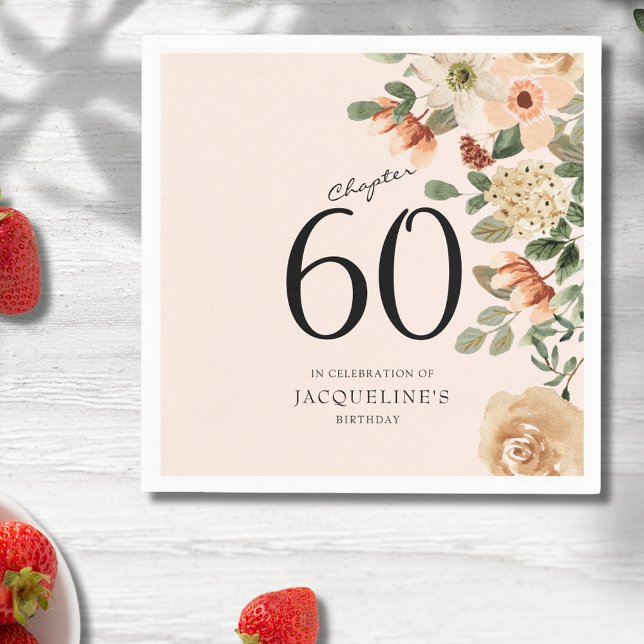 60:e Vintagens Blommigt Pappersservett (Our elegant 60th Birthday Vintage Floral Napkins from Zazzle can transform your party's atmosphere.)