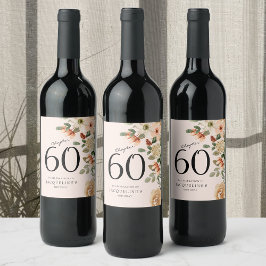 60:e Vintagens Blommigt Vinflaska Etikett