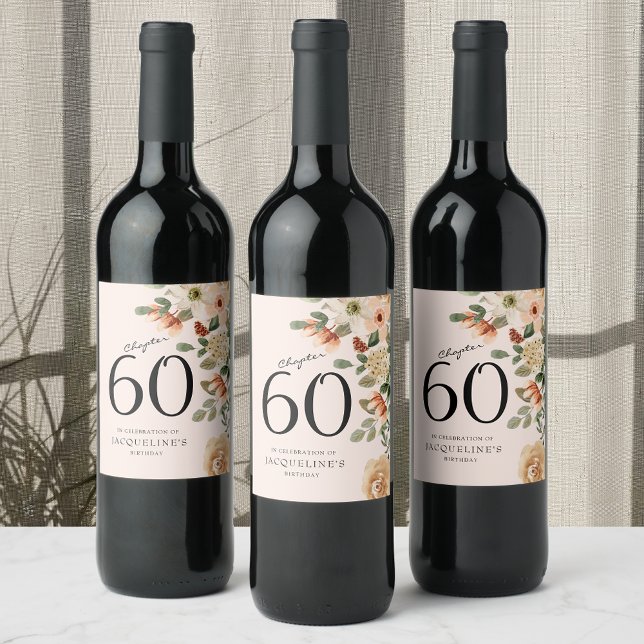 60:e Vintagens Blommigt Vinflaska Etikett (60th Birthday Vintage Floral Wine Label
Transform any wine bottle into a memorable keepsake)