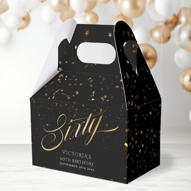 60 Eleganters svart och 60:e Födelsedagsfesten Gul Presentaskar (Sixty Elegant Black and Gold 60th Birthday Party Favor Boxes)