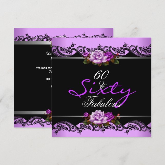 60 & Fabulous 60:e Födelsedagsfesten Mauve Ro Inbjudningar (Fram/baksida)
