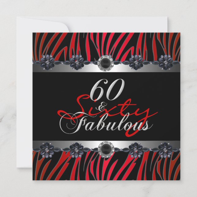 60 & Fabulous 60:e Födelsedagsfesten Zebra Silver  Inbjudningar (Framsida)