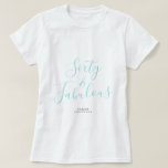 60 Fabulous Blue Custom Name 60th Birthday Gift T Shirt<br><div class="desc">Firar att du vrider 60 i stil med det här anpassade namnet modern t-shirt för 60-årsdagen med texten 60 och sassi i elegant turkos blått handskrivet manusjus. Lägg bara till ditt namn till den här 60:e födelsedagsfirandet t-shirt. Perfektens födelsedagspresent för en modern, snyggt och elegant 60 år gammal. Enbart designad...</div>