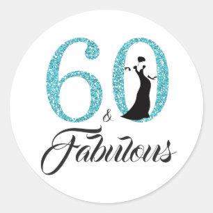 60 Fabulous Blue Glitter Typography 60 Birthday Runt Klistermärke