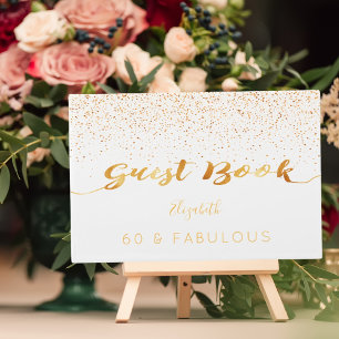 60 Fabulous födelsedagskalas vit guld konetti Gästböcker