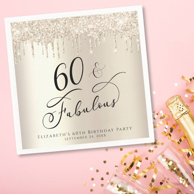 60 Fabulous Glitter Guld Anpassningsbar Födelsedag Pappersservett (Skapare uppladdad)
