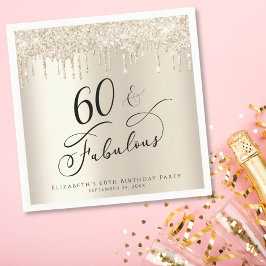 60 Fabulous Glitter Guld Anpassningsbar Födelsedag Pappersservett