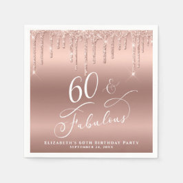 60 Fabulous Glitter Ro Guld Födelsedagsfest Pappersservett