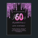60 & Fabulous glitter som droppar svart lila glam Vykort<br><div class="desc">En giftig och feminin 60 och Fabulous födelsedagsfest inbjudan. På framsidan: En svart bakgrund för chicen. Dekoreras med mörk lila faux glitter drops,  färgdroppstift. Anpassa och lägg till information om namn och party. Namn är skrivet med ett handskript stil,  light lila färgad brev. Ålder: 60 med trendiget stil-typsnitt.</div>