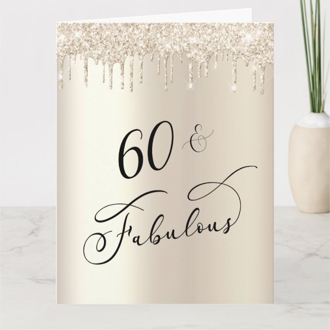 60 Fabulous Guld Glitter Födelsedagsfest Kort (Framsida)