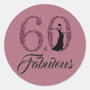 60 Fabulous Lila Cassis Glitter 60:e födelsedagen Runt Klistermärke