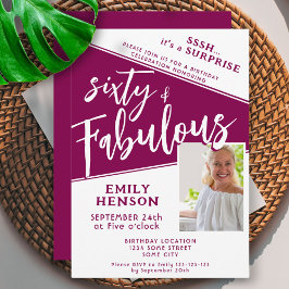 60 & Fabulous Magenta Photo 60:e födelsedagsöverra Inbjudningar